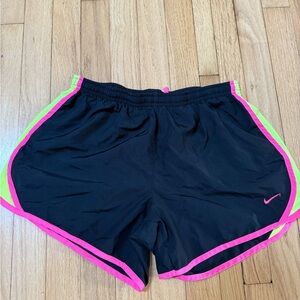 Nike Women's Black Shorts with Pink and Green Accents